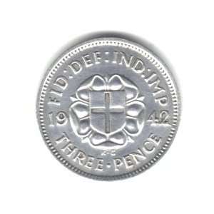  1942 U.K. Great Britain England Three Pence Coin KM#848 