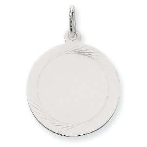   White Gold Etched Design .027 Gauge Round Engraveable Charm: Jewelry