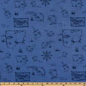   Wide Treasure Bay Map Blue Fabric By The Yard: Arts, Crafts & Sewing
