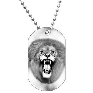 Black and White Lion Dog Tag Necklace: Jewelry