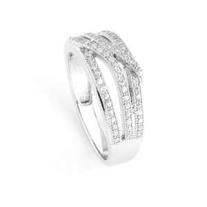  Sterling Silver Micro Pave White Zircon Twisty 4 Rows Ring 