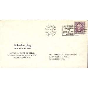  Scott # 722 Ed Hacker (1) First Day Cover; Columbus Day 