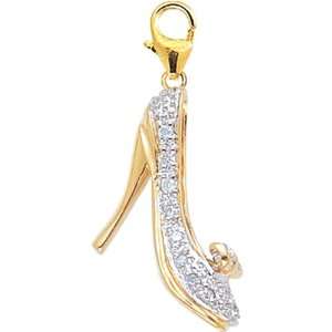  14K Yellow Gold Diamond High Heeled Shoe Charm: Jewelry
