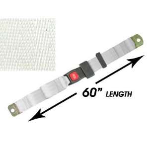  2 point Lap Seat Belt, White, 60 Inch Length with Push 