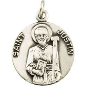   Silver 18.00 mm St. Justin Medal W/ 18 Inch Chain CleverEve Jewelry