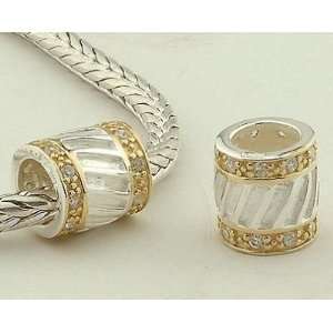  925 Sterling Silver with 14k Gold European Style Vermeil  Cylinder 