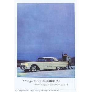  1959 Ford Thunderbird White Couple in Snow Vintage Ad 