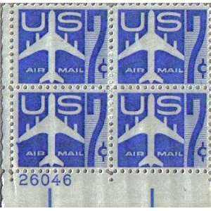 1958 SILHOUETTE OF JET PLANE Airmail (blue) #C51 Plate Block of 4 x 7 