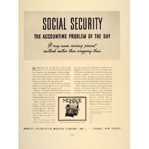 1937 Ad Monroe Social Security Act Payroll Machine   Original Print Ad