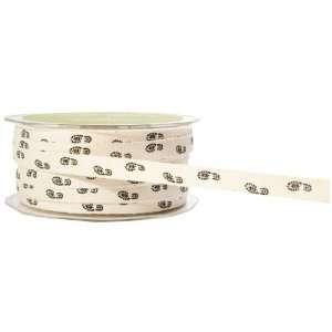  May Arts 3/8 Inch Wide Ribbon, Ivory Twill with Black Foot 