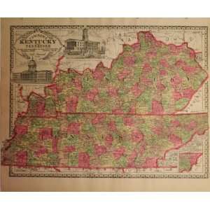 Antique Map of USA: Kentucky & Tennessee, 1888: Home 
