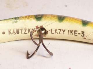 Vintage Kautzky Lazy Ike 3 Wood Flatfish Fishing Lure 3 in.  