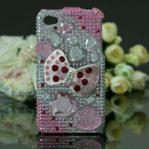 iPhone 4S Bow Girl Premium 3D Diamond Cover Case Pink Silver 4S/4 