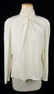  80s EVAN PICONE Sheer White Rayon Twist collar Blouse Top sz 6  