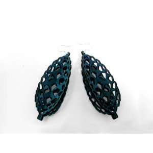  Teal 3D Pine Cone Wooden Earrings GTJ Jewelry