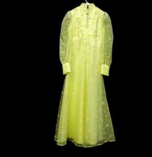 60s Vtg Bright Yellow Long Formal Gown Prom Dress sz M Prairie Hippie 