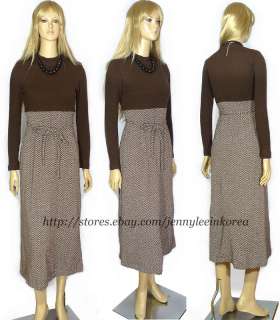 Womens F/W Vintage Classic Empire Turtle Neck Long Sleeves Knit Dress 