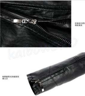   Long Sleeve Handsome Women Black Soft Leather Coat Jacket 0137  