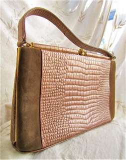 Womens Alligator Suede Leather Purse Framed Lady Handbag Vintage Bag 