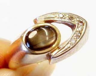 Cats Eye w/ 0.15ctw Diamonds 14KT Solid Gold Ring ~ 8  