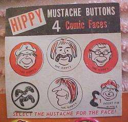 HIPPY PROTEST BUTTONS GUMBALL MACHINE MUSTACHE ATTACHES  