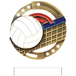 Custom Volleyball Color Medals M 545V GOLD MEDAL / WHITE RIBBON 2.75 