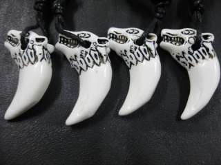 4pcs tibetan cool white wolf tooth head amulet necklace  