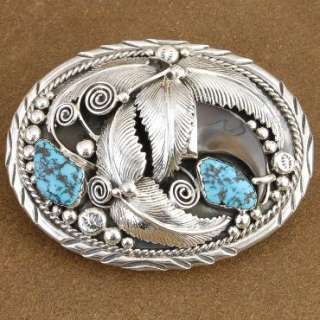 925 Sterling Silver Turquoise Faux Bear Claw LRG Belt Buckle  