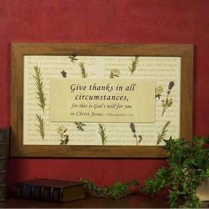 Pressed Flower Framed Art Bible Scripture Verse GIve Thanks in all 