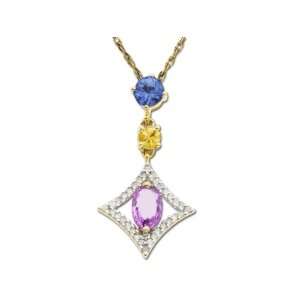  Blue, Yellow and Pink Sapphire Pendant in 14K Gold with 