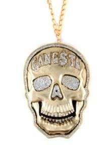 Gold Skull Gangsta Rapper Medallion Necklace Accessory  