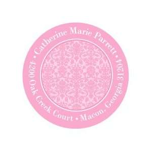  She Has Arrived Pink Damask Round Stickers: Home & Kitchen