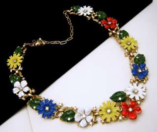 CROWN TRIFARI Enamel Rhinestone Flower Necklace Professionally 
