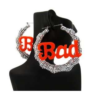  Rihanna Acrylic Bamboo BAd Earring Silver Orange 