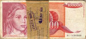 100 pc Bundle YUGOSLAVIA 100000 DINARA, P97  