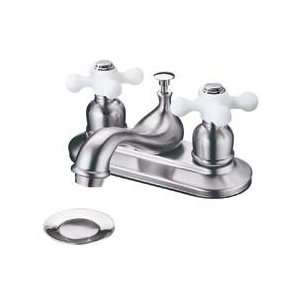  Porcelain Cross 14 5201 Vanity Faucet   Satin Nickel