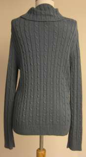 Ann Taylor Large Cowl Neck Cable Stitch Mineral Blue Sweater 