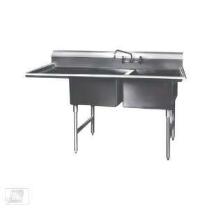  Win Holt WS2T1818LD18 58 1/2 Two Compartment Sink w/One 