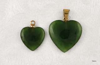Chinese Carved Green Jade Heart Pendants Silver Bale  