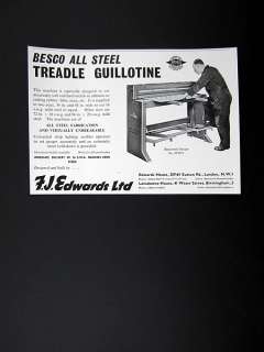 Edwards Besco Treadle Guillotine metal cutter 1958 print Ad 