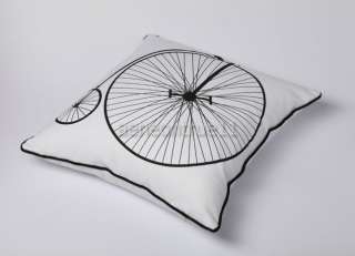 Cotton black bicycle print white throw pillow cover fashion cushion 
