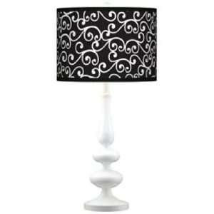   Curlicue Black Giclee Paley White Table Lamp