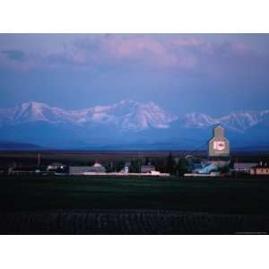 Small Town of Cayley with Rocky Mountains Behind, Canada Premium 