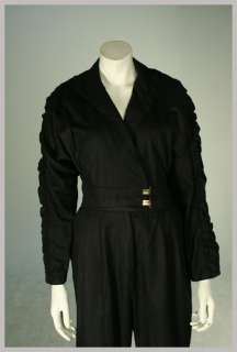 Vintage 80s AVANT GARDE Black Cotton Twill Flight Suit Jumpsuit L 