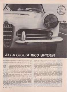1963 Alfa Giulia 1600 Spider Road Test & Technical Data  