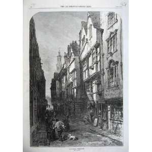   1870 Fine Art Scene Old London Wych Street Buildings
