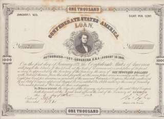1863 Confederate States of America   CSA Loan $1000  