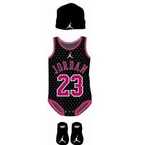    Michael Jordan 3 Piece Infant Set Size 0 6 Months Black Pink Baby