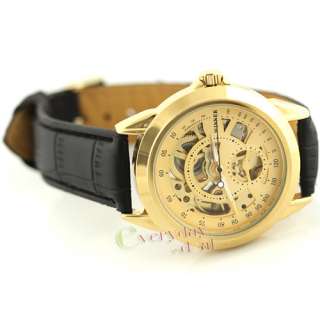 Mens Mechanical Watch Full Golden Skeleton Automatic  
