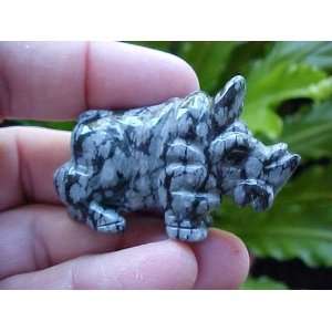   A0907 Gemqz Snowflake Obsidian Carved Rhino Wow  